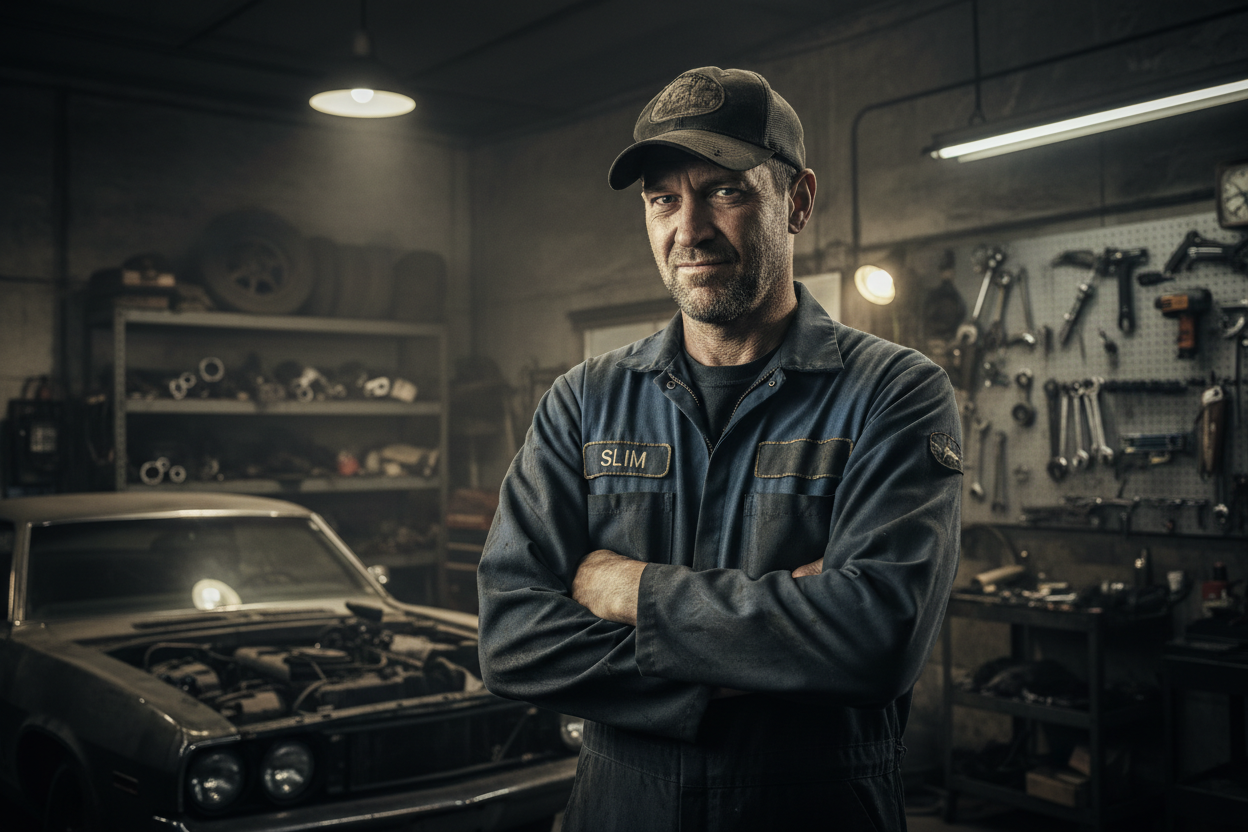 a American mechanic looking shady 